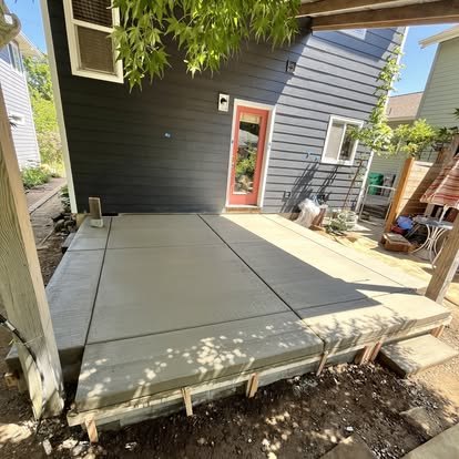 Backyard concrete patio next to a home