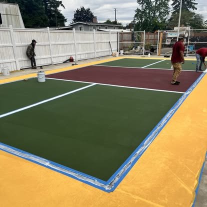 Colorful outdoor multi-sport court with painted playing lines